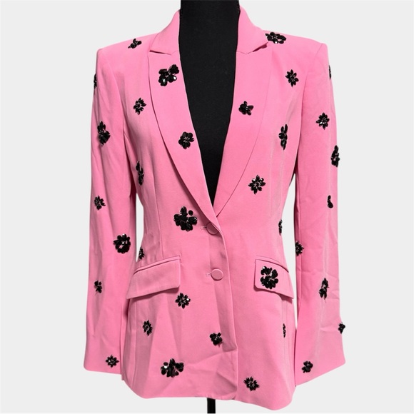 Cinq à Sept Cheyenne Blazer Pink Embellished Floral Jacket Sz 6 Designer Chic - Picture 10 of 14